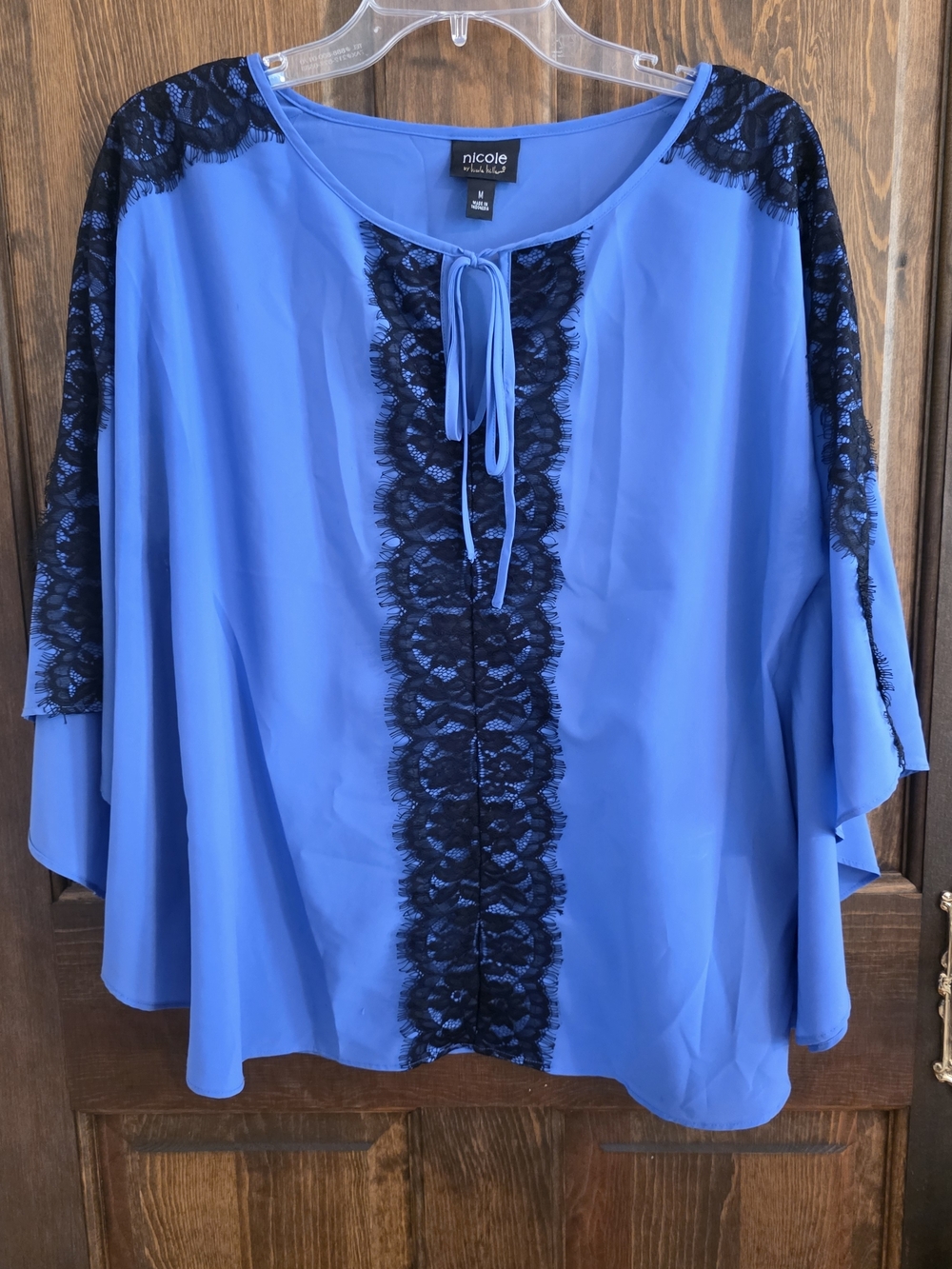Nicole by Nicole Miller Royal Blue Tunic with Black Lace Trim